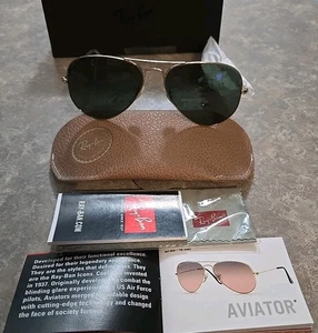 🔥 Ray Ban RB3025 W3400 Aviator Large Sonnenbrille Arista Gold mit 58mm Grün G-15 - Bild 1 von 12