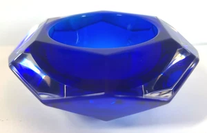 Vintage Kobaltblau Facettiert Glas Schmuck Schale Windlicht Halter Diamantschliff 4 - Bild 1 von 8