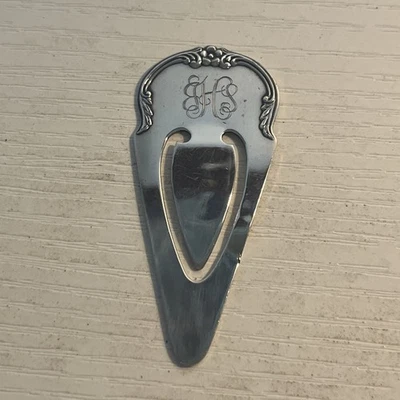 复古 S Kirk & Sons #8 纯银书签首字母 JHS — 第 1/4 张图片