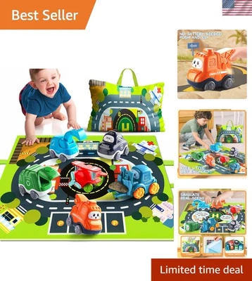 Colorido juego de juguetes de coche camión de dibujos animados grandes con alfombra de juego - Perfecto para 1-2 ancianos Foto 1 de 4