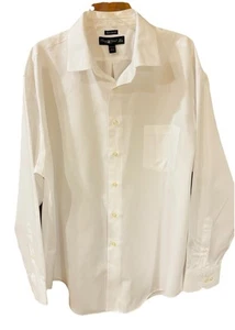 Pronto Uomo Mens No Iron White Long Sleeve Button Front Dress Shirt 18.5 - 34/35 - Picture 1 of 7