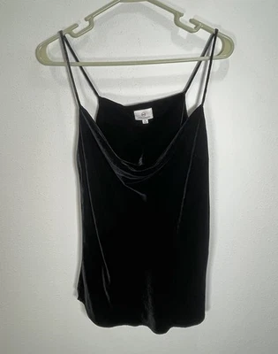 Top Adriano Goldschmied AG Gia Negro Terciopelo Cortina Cuello Talla Mediana Sin Mangas Cami Foto 1 de 4