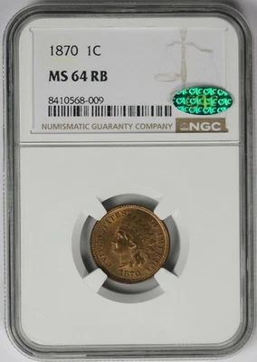 1870 Indian Head Penny 1C MS 64 RB NGC CAC Approved - Image 1 of 4