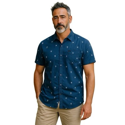 Rip Curl Men's Shirt Size Large Blue Palm Trees Short Sleeve Casual Dress - Image 1 of 4