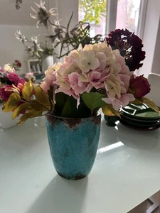 Türkise  Vase used vintage look Blumenvase schwer , glasiert - Bild 1 von 12