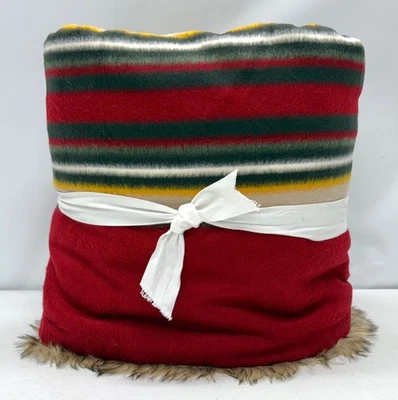 NEW Pottery Barn Pendleton Yakima Faux Fur Back Stripe 60 x 80 Throw~Red Multi - Image 1 of 2