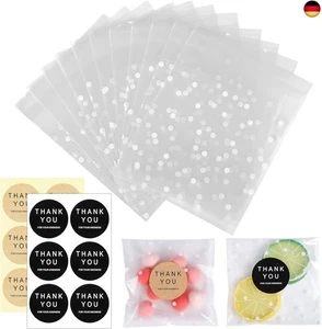 100 Stück Selbstklebende Süssigkeiten Tüte, 10 x 10 cm Kekstüten Transparent Wei - Bild 1 von 7