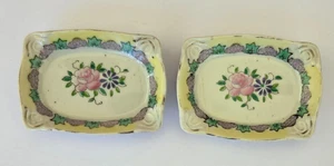 Set of 2 Vintage Hand Painted Pink Floral Ashtrays Trinket Dish Occupied Japan - Picture 1 of 8