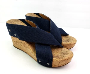 Sandali donna Lucky Brand Mykayla misura 7,5 neri sughero tacco 3,75" zeppa plateau - Foto 1 di 11