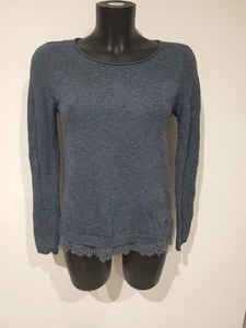 White Stuff Jumper Cashmere Lambswool Uk Size 10 Smokey Grey Broiderie Lace Trim - Picture 1 of 5