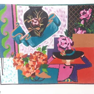 Große TS Designs Damenmütze Blume Collage Nadelspitze Leinwand 14 kt handbemalt - Bild 1 von 3