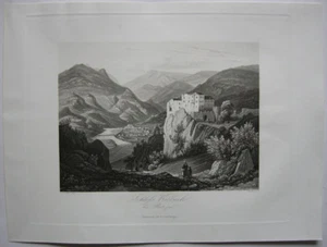 Haselburg Küepach Bozen Trentino Italien Orig. Aquatinta-Radierung 1840   - Bild 1 von 2