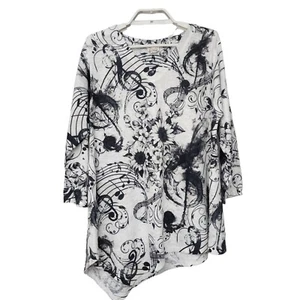 Tunica donna Et Lois media acquerello musica top maglia orlo asimmetrico manica 3/4 - Foto 1 di 7