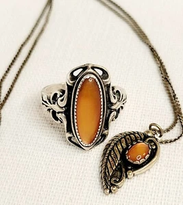 Vintage Indianer signiert .925 & Paua Muschel Ring & Halskette Set signiert WM  - Bild 1 von 16