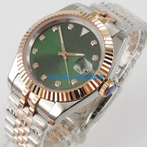 Reloj automático para mujer Miyota 8215 esfera verde 39 mm zafiro rosa dorado Jubliee - Imagen 1 de 5