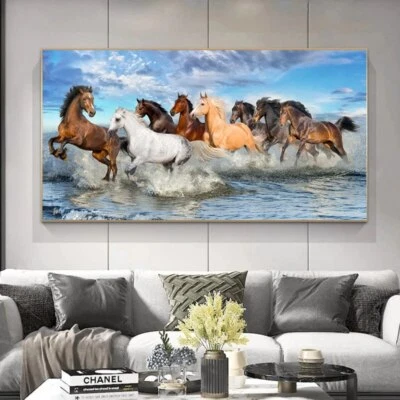 Póster e impresión de animales caballos corriendo pintura en lienzo arte de pared decoración del hogar Foto 1 de 2