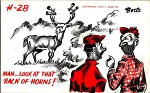 Vintage Hunting Humor Look At That Rack Of Horns Illustrated Postcard Bortz - Picture 1 of 1