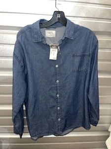 Rue 21 Herren Button Down Hemd Denim Langarm Kragen Taschen S (HOME41)s - Bild 1 von 2
