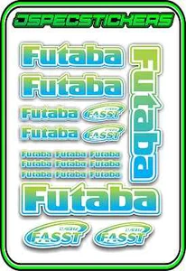 FUTABA RC STICKERS A5 SHEET R/C PLANE CAR BUGGY HELI REMOTE CONTROL BLUE GREEN W - Picture 1 of 8