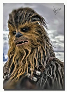 2016 CHEWBACCA STAR-WARS 7/12 ORIGINAL PRINT ART SKETCH CARD ARTIST SIGNED - Picture 1 of 2
