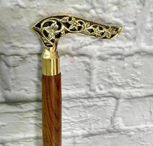 Antique Brass Victorian Handle Wooden Vintage Style Walking Stick Cane Designer - Picture 1 of 3