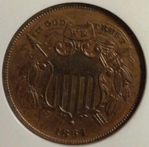 $1,775+ List! UNCIRCULATED 1864 2 Cent SMALL MOTTO ANACS MS 61 - KEY VARIETY! - Picture 1 of 4
