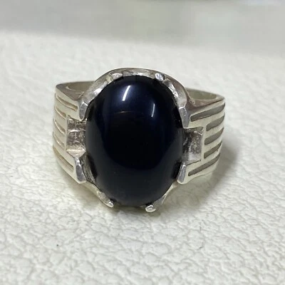 Anillo de plata 925 piedra de ónix negro 10 EE. UU. 11 g 16x11 mm clásico hecho a mano anillo para hombre Foto 1 de 4