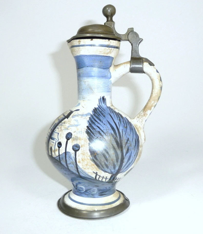 Halskrug Krug Kanne mit Zinnmontur 19 Jh. - Bild 1 von 1