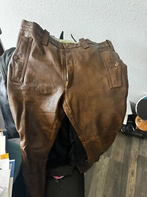 Коричневые кожаные мотоциклетные штаны Kawasaki - Изображение 1 из 4