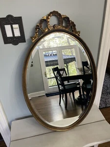 Uttermost Company Oval Beveled Gold Mirror 849B Bow Bead Detail 34x22 Elegant - Picture 1 of 4