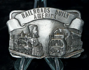 VINTAGE 1984 **RAILROADS BUILT AMERICA** PEWTER BELT BUCKLE - Picture 1 of 4
