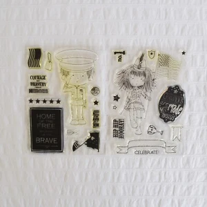 Clear Stamp Set, Boy Girl, Army Military Celebrate Party Birthday x2 - Picture 1 of 6