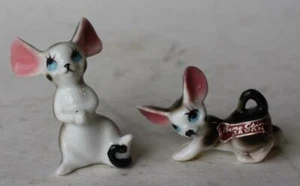 Mice Mouse Figurines Bone China Hand Painted Made in Japan Set of 2 Adorable VTG - Picture 1 of 1