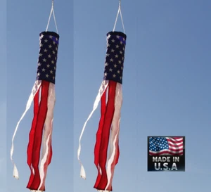 2-USA MADE 5 ft (60in) x 6 in Patriotic America Flag Windsock 6-Stripe Wind Sock - Picture 1 of 2