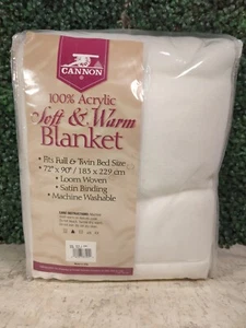 Vtg Blanket Cannon 100% Acrylic Full & Twin Size 72" by 90" Satin Binding New - Picture 1 of 7