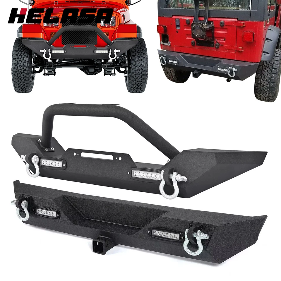 For 1987-2006 Jeep Wrangler TJ YJ Powder Coated Front & Rear Bumper w/ D-Rings - Image 1 of 4