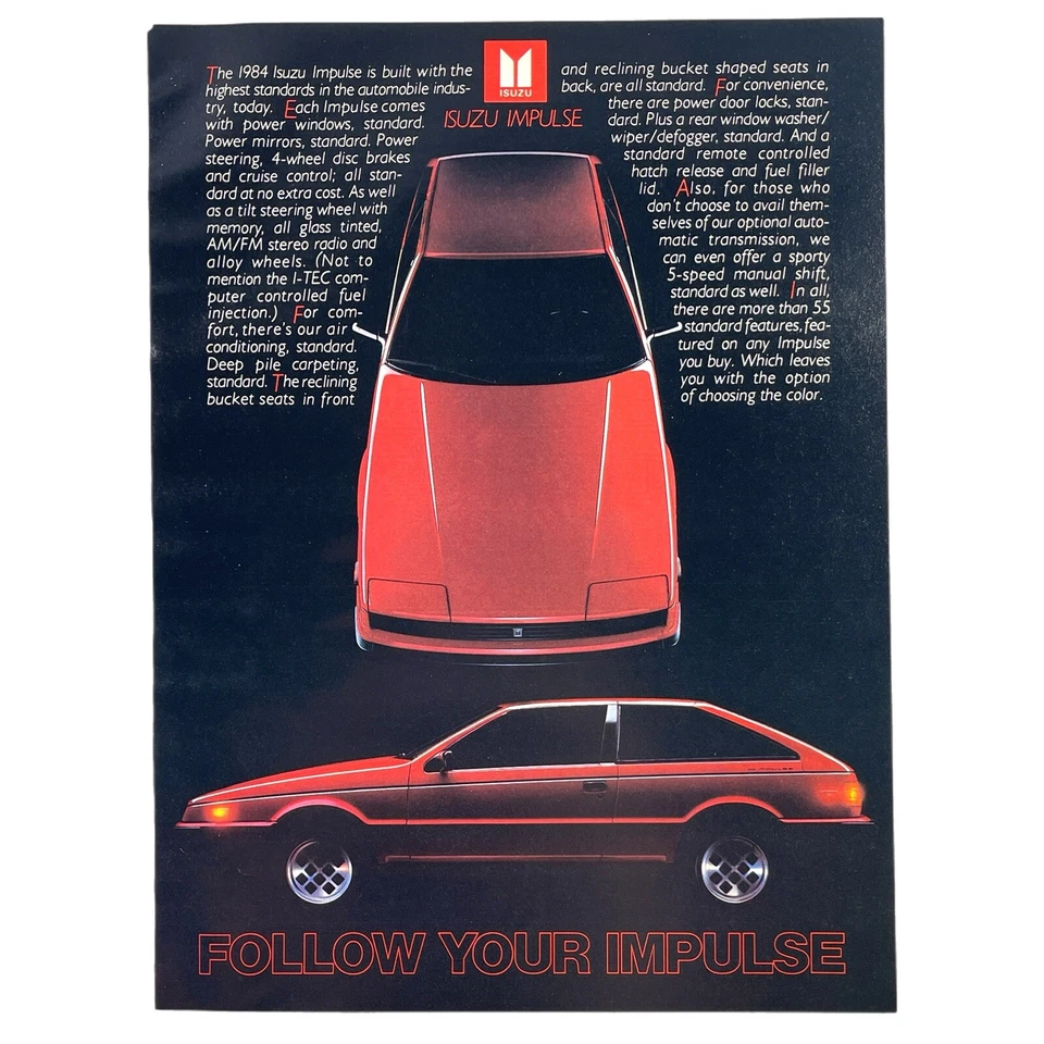"Isuzu Impulse Vintage 1983 anuncio impreso coche deportivo cupé rojo 8,5x10,5"" Japón" Foto 1 de 1