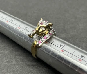 Vintage Suzanne Somers Panther Cat Green Rhinestone Ring 925 Silver Sz 7 - Picture 1 of 8