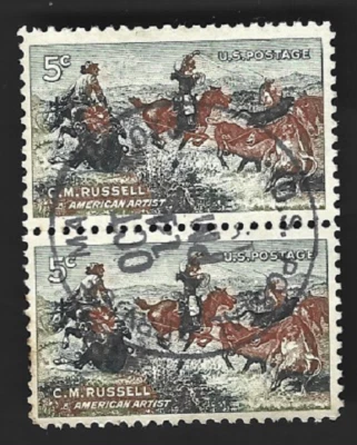 Scott# 1243 5c C. M. RUSSEL- Artist "JERKED DOWN" with MA. CDS cancel ~ (A-1) - Image 1 of 2