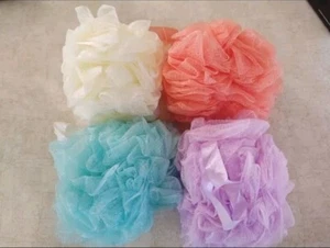 4 Bath Multicolor Shower Sponge Mesh Ball Exfoliating Pouf Loofah Body Scrubbers - Picture 1 of 17