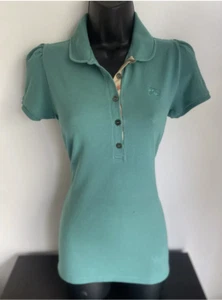 Burberry Brit Women's Polo Emerald Green Shirt Size S Top with Check Neck Trim - Picture 1 of 10