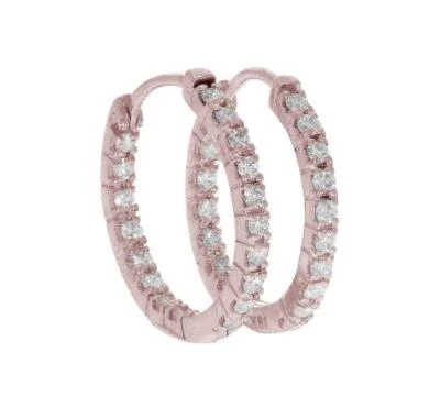 18K Gold Inside Outside Hoop Earring VVS1 F 0.60 Carat Natural Round Cut Diamond - Imagem 1 de 4