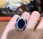 4ct Oval Cut Simulated Blue Sapphire Halo Wedding Ring In 14k White Gold Plated