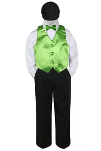 Boys Baby Toddler Kids Lime Green Neon Vest Bow Tie Formal Set Suit Hat S-7 - Picture 1 of 7