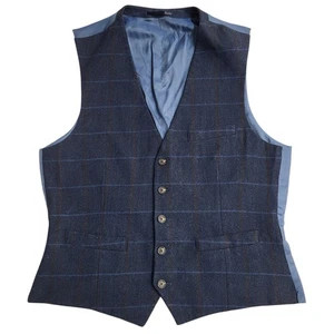 Fellini Tailored Waistcoat Blue Check Wool Men's UK Size M 40" - Picture 1 of 5