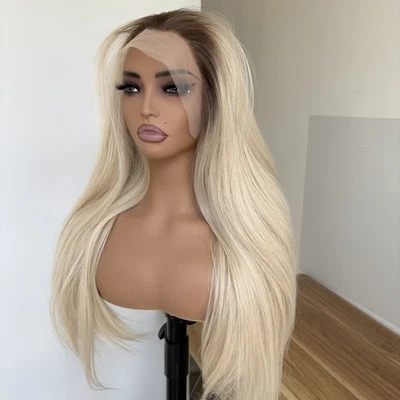 Lace Front Wigs Long Straight Heat Resistant Synthetic Hair Highlight Blonde - Image 1 of 4