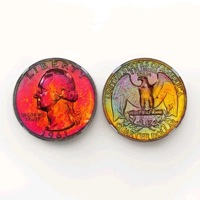 1961 Washington Proof Quarter NGC PF67 Insane Neon Rainbow Toned Electric Color - Image 1 of 4