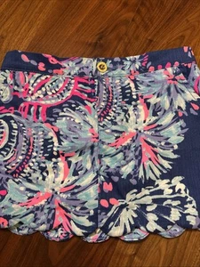 Lilly Pulitzer Girl's Skort Size 8 Blue Pink Purple Summer Elastic Scallop - Picture 1 of 10