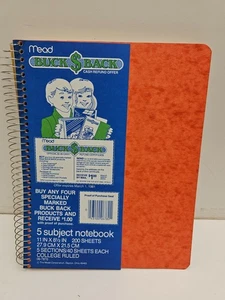 Cuaderno Mead 5 Subject 06-7870 De Colección Años 80 Universidad Reglado 200 Hojas Naranja Nuevo de Lote Antiguo - Imagen 1 de 5