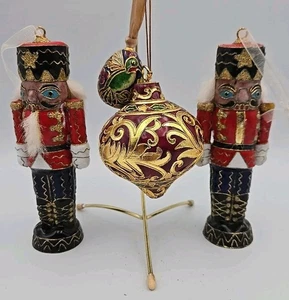 Vintage 2000's Cloisonne Enamel Christmas Ornament Nutcracker Lot - Picture 1 of 7
